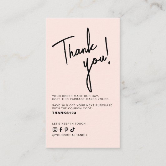 モダンなバラ色のご注文ありがとうQRコード 名刺 (正面)