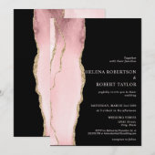 モダンなバラ色のアゲートと黒の背景 招待状 (正面/裏面)