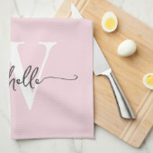 モダンなバラ色のカスタムモノグラム名前スクリプト キッチンタオル (四つ折り)
