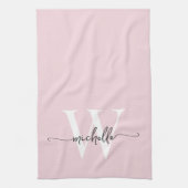 モダンなバラ色のカスタムモノグラム名前スクリプト キッチンタオル (縦)