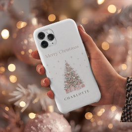 モダンなバラ色のクリスマスツリー パーソナライズドホリデー  iPhone 15 PROケース
