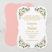 モダンなバラ色のゴールドの花をあしらったクラシックな結婚式のデザイン 招待状 (正面/裏面)