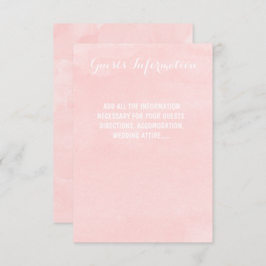モダンなバラ色の水彩画ウェディングゲストインフォ エンクロージャーカード (正面/裏面)