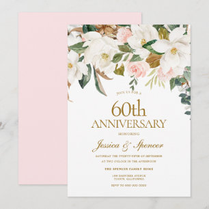 モダンなバラ色の白い花の60周年結婚記念日 招待状