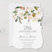 モダンなバラ色の白い花の75周年結婚記念日 招待状 (正面)