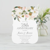 モダンなバラ色の白い花の75周年結婚記念日 招待状 (スタンド正面)