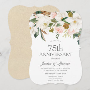 モダンなバラ色の白い花の75周年結婚記念日 招待状