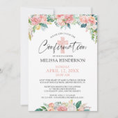 モダンなバラ色の花のクロス確認 招待状 (正面)