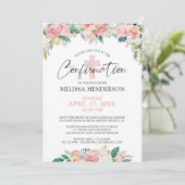 モダンなバラ色の花のクロス確認 招待状 (スタンド正面)