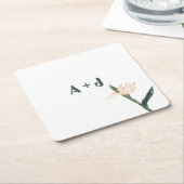 モダンなバラ色の花柄 スクエアペーパーコースター (アングル)