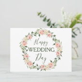 モダンなバラ色の花輪 結婚おめでとう カード (スタンド正面)