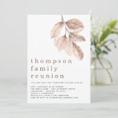 モダンなバラ色の葉が家族の再会パーティーを飾る 招待状 (スタンド正面)