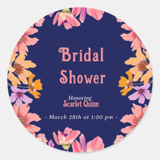 モダンなバラ色の野生の花を飾ったブライズシャワー ラウンドシール (正面)