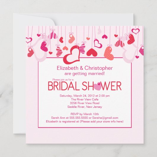 モダンなバレンタインのハートのブライダルシャワーの招待状 招待状 (正面)