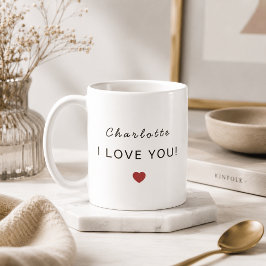 モダンなバレンタインの名入れマグカップ – I Love You コーヒーマグカップ