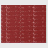 モダンなバレンタインデーのラブカリグラフィー ハート付き ラッピングペーパー (フラット)