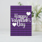 モダンなバレンタインデー ハート 紫 黒 チェック柄 カード (スタンド正面)