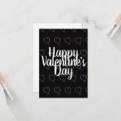 モダンなバレンタイン ハートの落書き ピンク ブラック カード (正面/裏面インサイチュ)