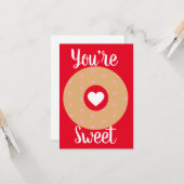 モダンなバレンタイン ハート ドーナツ ピンク レッド カード (正面/裏面インサイチュ)