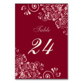 モダンなバーガンディおよびばら色の金ゴールドの花の渦巻 テーブルナンバー (裏面)