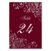 モダンなバーガンディとグレーの花柄の渦巻き テーブルナンバー (正面)