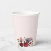 モダンなバーガンディとブラッシュピンクの花 紙コップ (裏面)
