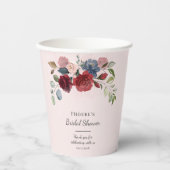 モダンなバーガンディとブラッシュピンクの花 紙コップ (正面)