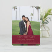 モダンなバーガンディマロンの結婚式の写真 セーブザデート (スタンド正面)