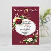 モダンなバーガンディーと緑のロマンチックなウェディング 招待状 (スタンド正面)