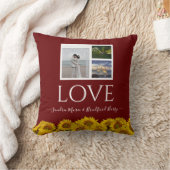 モダンなバーガンディーのひまわり ウェディング フォト コラージュ3枚 クッション (ブランケット)