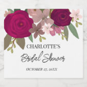 モダンなバーガンディーガーデン フラワー ブライダルシャワー フェイバー スパークリングワインラベル (シングルラベル)