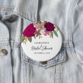 モダンなバーガンディーガーデン フラワー ブライダルシャワー 缶バッジ (インサイチュ)