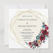 モダンなバーガンディーレッドとピンクのローズフラル 招待状 (正面)