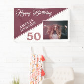 モダンなバーガンディーレッドのハッピーバースデー写真 横断幕 (インサイチュ)