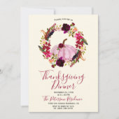 モダンなバーガンディ フラワーの感謝祭の招待状 招待状 (正面)