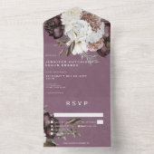 モダンなバーガンディ＆ホワイトの芍薬とバラのディナー オールインワン招待状 (内側)