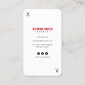 モダンなバーバーショップのヘアバーバーショップ ホワイト ブルー レッド 名刺 (正面)