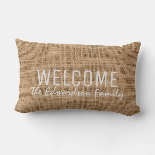 モダンなバーラップの歓迎家族の名前をカスタムする ランバークッション (裏面)