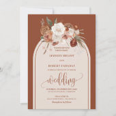 モダンなバーントオレンジ色のパンパスグラス フラワー ウェディング 招待状 (正面)