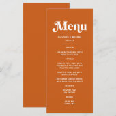 モダンなバーントオレンジ レトロ ボーホー ウェディング メニュー (正面/裏面)