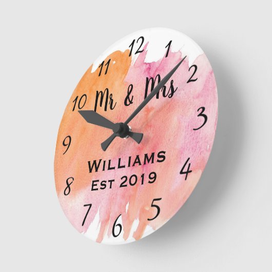 モダンなパステル調の花の水彩画のぼろぼろの上品 ラウンド壁時計 (傾斜)