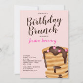 モダンなパンケーキの誕生日ブランチのイラスト ピンク 招待状 (正面)