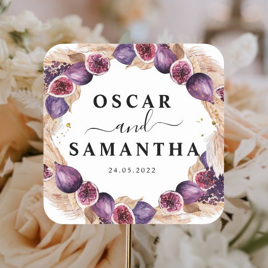 モダンなパンパスと紫のイチジクのビューティーフレーム スクエアシール