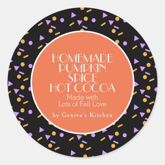 モダンなパンプキンスパイスココア 自家製スプリンクルズミックス ラウンドシール (正面)