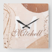 モダンなパーソナライズされたイニシャル抽象 スクエア壁時計 (正面)