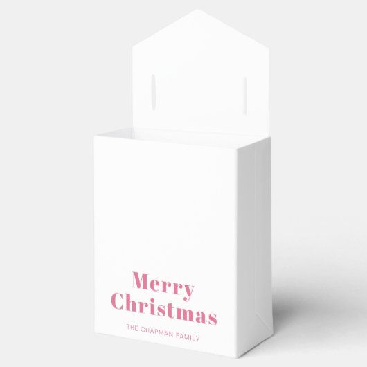 モダンなパーソナライズされたピンクのクリスマスツリー フェイバーボックス (オープン)