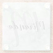 モダンなパーソナライズドモノグラムと名前の白い大理石 ガラスコースター (裏面)