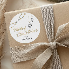 モダンなパーソナライズブラックとゴールドのクリスマス ラウンドシール