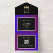 モダンなパープルとゴールドのモノグラム結婚式 オールインワン招待状 (内側)