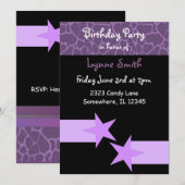 モダンなパープルとブラックの誕生日招待状 招待状 (正面/裏面)